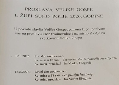 Velika Gospa – program proslave 12.-15.8.2026.
